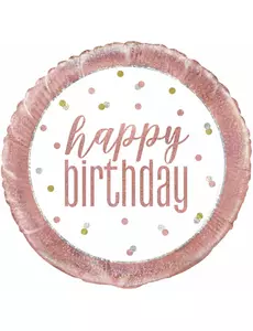 Happy birthday witte en roze aluminium ballon 45 cm