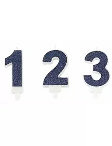 Bougie avec bobèche chiffre paillettes bleue marine 7,3 cm, Taille: 0