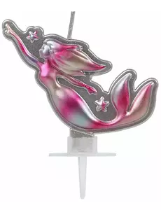 Bougie jolie sirène rose et argent 14 x 10 cm