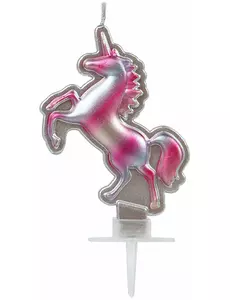 Eenhoorn kaars zilver roze 16 x 9 cm