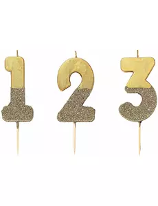 Bougie sur pique chiffre dorée pailletée 13,8 cm, Taille: 2