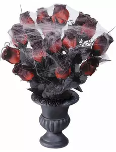 Bosje rode Halloween rozen met spinnenweb