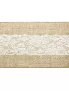 Chemin de table en jute avec centre en dentelle 28 cm x 2,75 m