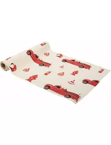 Chemin de table en suédine pompier rouge et or 28 cm x 3 m