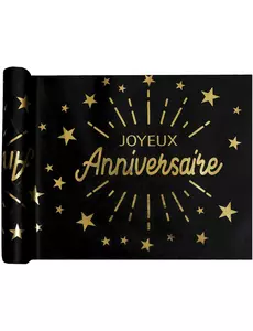 Zwart-gouden non-woven verjaardagstafelloper 5 mx 30 cm