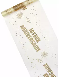 Gouden Happy Birthday Organza Tafelloper 29cm x 5m
