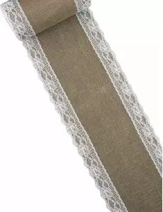 Chemin de table en toile de jute et dentelle 15 cm x 5 m