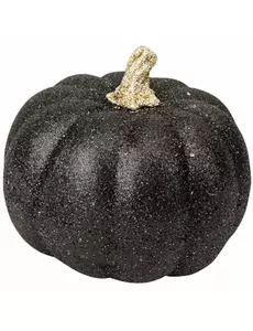 citrouille en résine noire et dorée à paillettes de 12 cm
