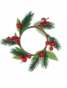 Kerstkrans met spar en rode bessen 18 cm