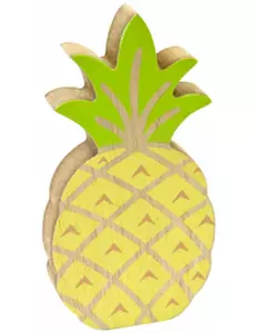 Décoration ananas en bois jaune et vert 12 cm