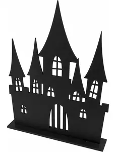 Décoration château hanté en bois noir 18 x 23 cm