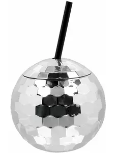 Beker discobal met rietje zilver 650 ml