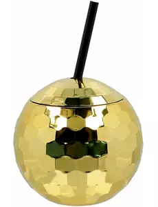 Gobelet boule disco avec paille or 650ml