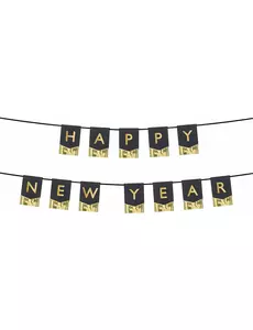 Guirlande à fanions Happy New Year noir et or 135 cm