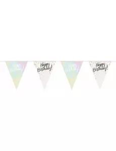 4m iriserende Happy Birthday plastic wimpelslinger