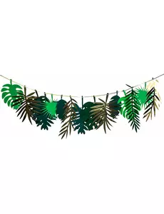 Guirlande en carton feuilles tropicales dorées et dégradé de vert 2 m