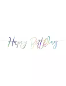 Guirlande en carton happy birthday iridescent 16,5 x 62 cm