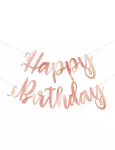 Metallic roségouden Happy Birthday-kartonnen slinger 2,13 m