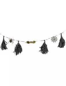 Halloweenslinger met kwastjes zwart en goud 2 m