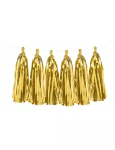 Guirlande tassel 12 pompons dorés métallisés 1.5m