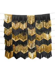 Lot de 7 guirlandes tassels noires et or 2m