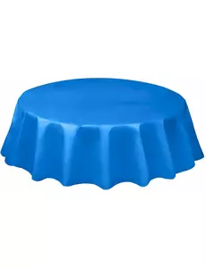 Blauw rond plastic tafelkleed 213 cm