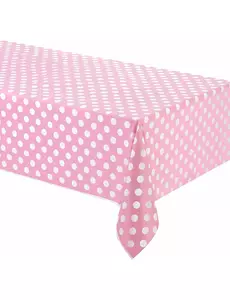 Nappe rose à pois blancs en plastique 137 x 274 cm