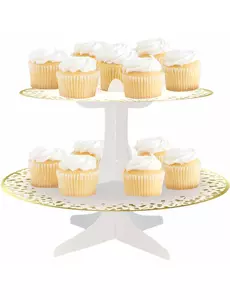Présentoir à cupcake en carton blanc et or 31 x 24 cm