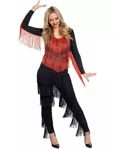 Body Charleston rouge et noir à franges femme, Taille: X-Small