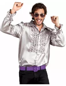 Chemise disco argentée homme, Taille: Medium (50/52)