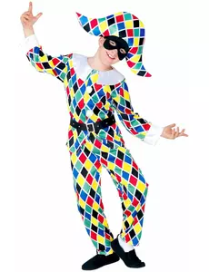 Multikleurig harlekijnkostuum voor kinderen, Maat: 8–10 jaar (140 cm)