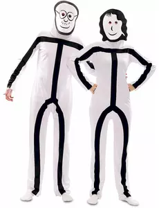 Déguisement avec masques Stickman adulte, Taille: Small (48)