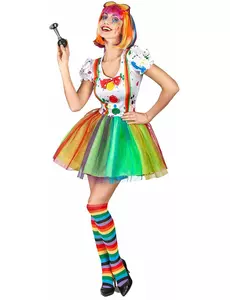 Veelkleurige verf clown kostuum voor vrouwen, Maat: Small