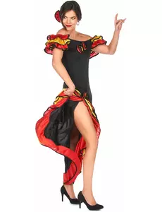 Driekleurig flamenco danseres kostuum voor dames, Maat: Small