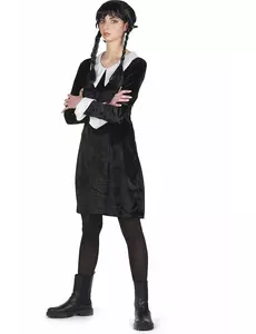 Déguisement écolière gothique velours noire femme, Taille: Large