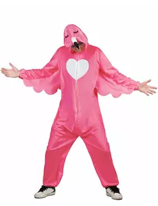 Roze flamingo outfit met capuchon voor mannen, Maat: Medium