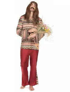 Bordeaux rood hippie kostuum voor mannen, Maat: Medium/Large