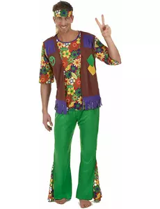 Kleurrijk Flower Power hippiekostuum voor mannen, Maat: Large