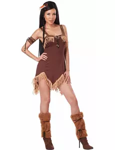 Sexy bruin indianen kostuum met beige franjes voor vrouwen, Maat: Medium (40/42)
