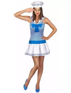 Sexy blauw gestreepte matrozen outfit voor vrouwen, Maat: Small