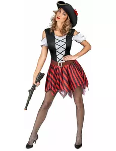 Rood en zwart gestreept piratenkostuum voor vrouwen, Maat: Small