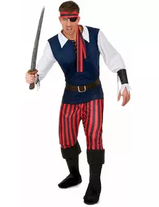 Rood en zwart gestreept piratenkostuum voor mannen, Maat: Large