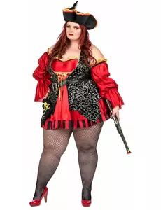 Rood piratenkostuum voor dames grote maten, Maat: X-Large (44/46)