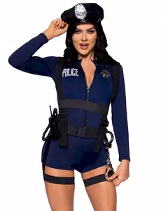Politievrouw kostuum met sexy korte jumpsuit voor vrouwen, Maat: Large (44–46)