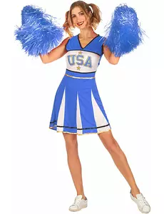 USA cheerleader kostuum blauw dames, Maat: Large