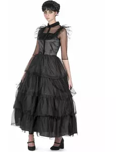 Zwarte gothic baljurk kostuum voor meisjes, Maat: Large