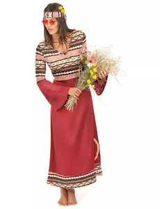 Déguisement hippie bordeaux femme, Taille: Medium