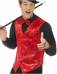Rood gilet met lovertjes voor volwassenen, Maat: Medium