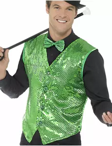 Groen gilet met lovertjes voor volwassenen, Maat: Medium
