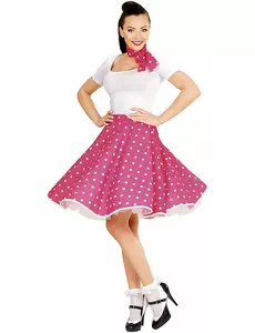 Jupe et foulard roses à pois années 50 femme